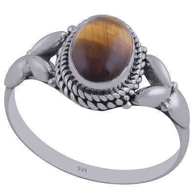 Gorgeous Embossed Handcrafted Twisted Wire Work Around Tiger's Eye Oval Shape 925 Sterling Solid Silver Ring - R3402427-45