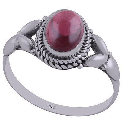 Gorgeous Embossed Handcrafted Twisted Wire Work Around Garnet Oval Shape 925 Sterling Solid Silver Ring - R3402427-6