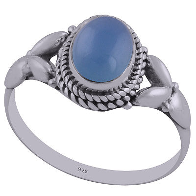 Gorgeous Embossed Handcrafted Twisted Wire Work Around Blue Chalcedony Oval Shape 925 Sterling Solid Silver Ring - R3402427-60