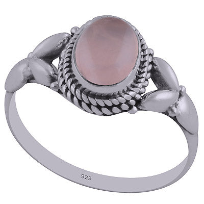 Gorgeous Embossed Handcrafted Twisted Wire Work Around Rose Quartz Oval Shape 925 Sterling Solid Silver Ring - R3402427-61