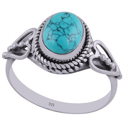 Gorgeous Twisted Wire Work Around Turquoise Oval Shape 925 Sterling Solid Silver Ring - R3402429-11