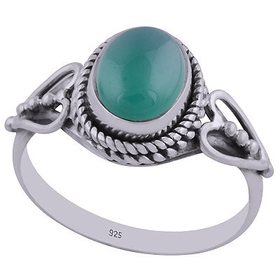 Gorgeous Twisted Wire Work Around Green Onyx Oval Shape 925 Sterling Solid Silver Ring - R3402429-36