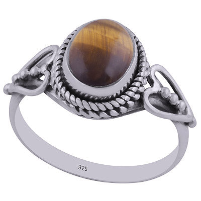 Gorgeous Twisted Wire Work Around Tiger's Eye Oval Shape 925 Sterling Solid Silver Ring - R3402429-39