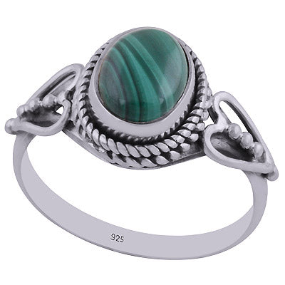 Gorgeous Twisted Wire Work Around Malachite Oval Shape 925 Sterling Solid Silver Ring - R3402429-42
