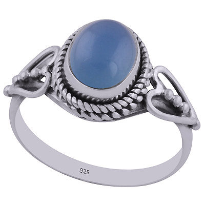 Gorgeous Twisted Wire Work Around Blue Chalcedony Oval Shape 925 Sterling Solid Silver Ring - R3402429-60