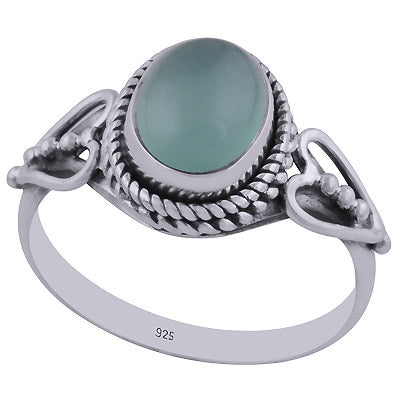 Gorgeous Twisted Wire Work Around Aqua Chalcedony Oval Shape 925 Sterling Solid Silver Ring - R3402429-61