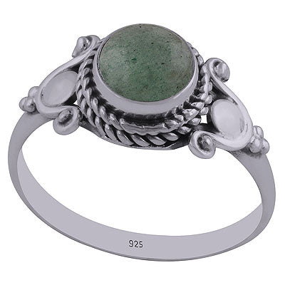 Stunning Twisted Wire Work Around Green Aventurine Round Shape 925 Sterling Solid Silver Ring - R3402430-40