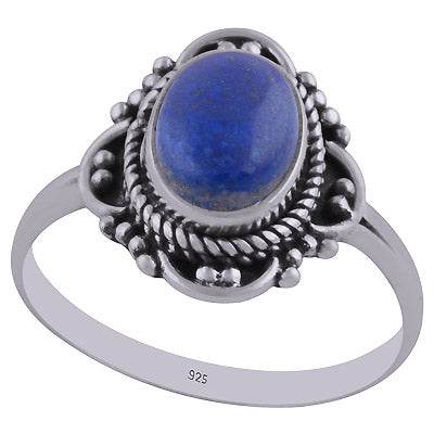 Rawa & Wire Work Around Lapis Oval Shape 925 Sterling Solid Silver Ring - R3402432-32