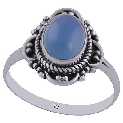 Rawa & Wire Work Around Blue Chalcedony Oval Shape 925 Sterling Solid Silver Ring - R3402432-35