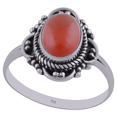 Rawa & Wire Work Around Carnelian Oval Shape 925 Sterling Solid Silver Ring - R3402432-38