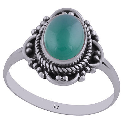 Rawa & Wire Work Around Green Onyx Oval Shape 925 Sterling Solid Silver Ring - R3402432-42