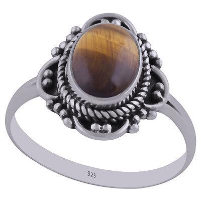 Rawa & Wire Work Around Tiger's Eye Oval Shape 925 Sterling Solid Silver Ring - R3402432-46