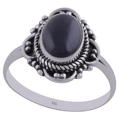 Rawa & Wire Work Around Black Onyx Oval Shape 925 Sterling Solid Silver Ring - R3402432-52