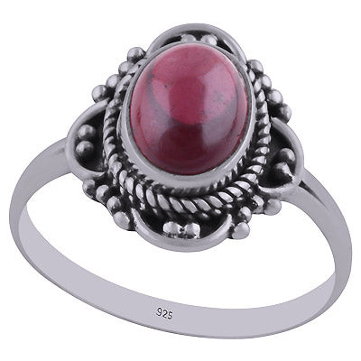 Rawa & Wire Work Around Garnet Oval Shape 925 Sterling Solid Silver Ring - R3402432-8