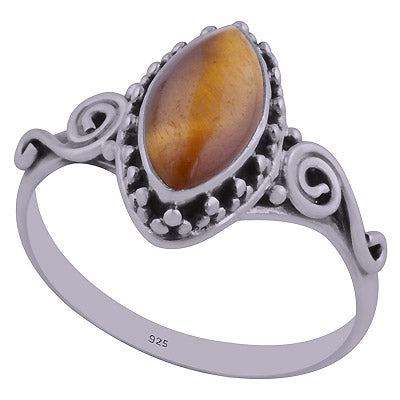 Gorgeous Rawa Work Around Tiger's Eye Marquise Shape 925 Sterling Solid Silver Ring - R3402433-43