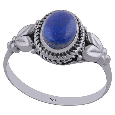 Alluring Handcrafted Work Around Lapis Oval Shape 925 Sterling Solid Silver Ring - R3402435-23