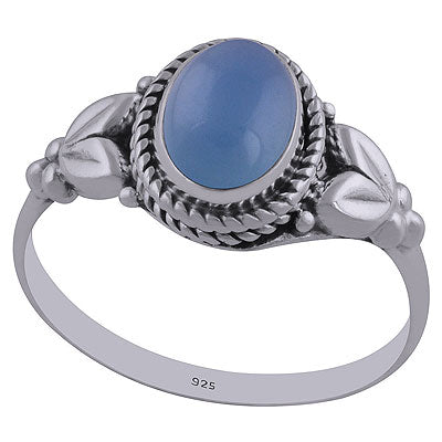 Alluring Handcrafted Work Around Blue Chalcedony Oval Shape 925 Sterling Solid Silver Ring - R3402435-25