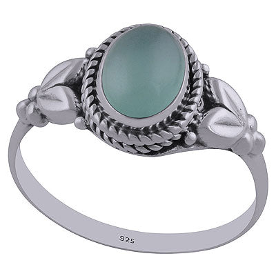Alluring Handcrafted Work Around Aqua Chalcedony Oval Shape 925 Sterling Solid Silver Ring - R3402435-26