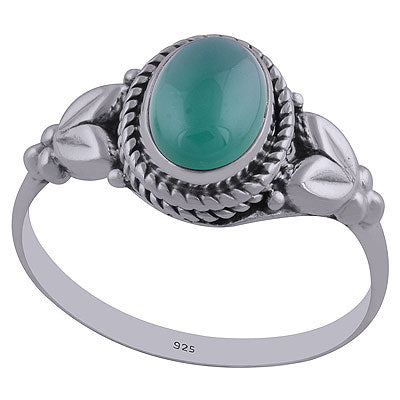Alluring Handcrafted Work Around Green Onyx Oval Shape 925 Sterling Solid Silver Ring - R3402435-31