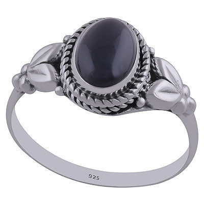 Alluring Handcrafted Work Around Black Onyx Oval Shape 925 Sterling Solid Silver Ring - R3402435-42