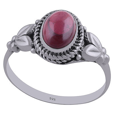 Alluring Handcrafted Work Around Garnet Oval Shape 925 Sterling Solid Silver Ring - R3402435-6