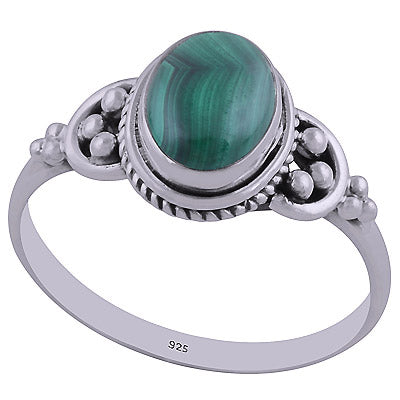 Beautiful Rawa & Wire Work Around Malachite Oval Shape 925 Sterling Solid Silver Ring - R3402436-42