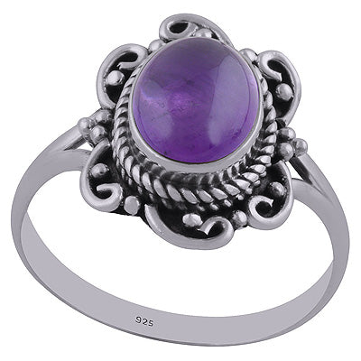 Alluring Handwork Around Amethyst Oval Shape 925 Sterling Solid Silver Ring - R3402438-1