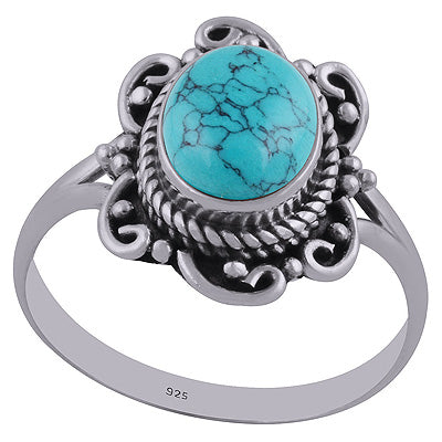 Alluring Handwork Around Turquoise Oval Shape 925 Sterling Solid Silver Ring - R3402438-10