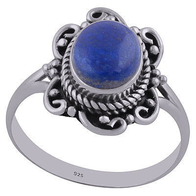 Alluring Handwork Around Lapis Oval Shape 925 Sterling Solid Silver Ring - R3402438-28