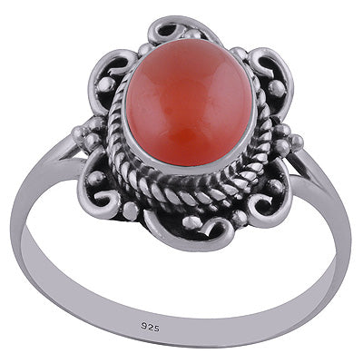 Alluring Handwork Around Carnelian Oval Shape 925 Sterling Solid Silver Ring - R3402438-34
