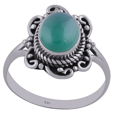 Alluring Handwork Around Green Onyx Oval Shape 925 Sterling Solid Silver Ring - R3402438-38