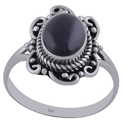 Alluring Handwork Around Black Onyx Oval Shape 925 Sterling Solid Silver Ring - R3402438-49