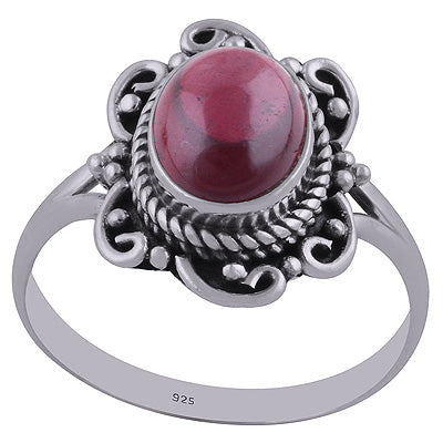Alluring Handwork Around Garnet Oval Shape 925 Sterling Solid Silver Ring - R3402438-8