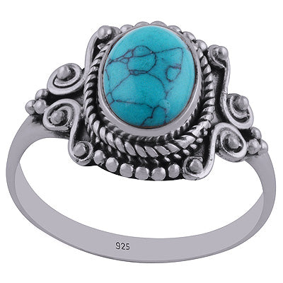 Stunning Handwork Around Turquoise Oval Shape 925 Sterling Solid Silver Ring - R3402440-12
