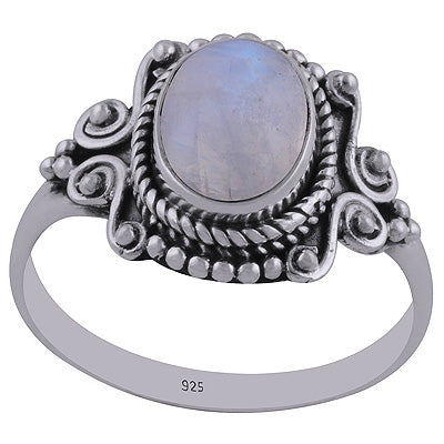 Stunning Handwork Around Rainbow Moonstone Oval Shape 925 Sterling Solid Silver Ring - R3402440-18