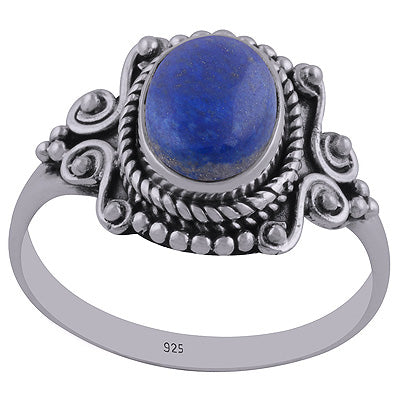 Stunning Handwork Around Lapis Oval Shape 925 Sterling Solid Silver Ring - R3402440-31