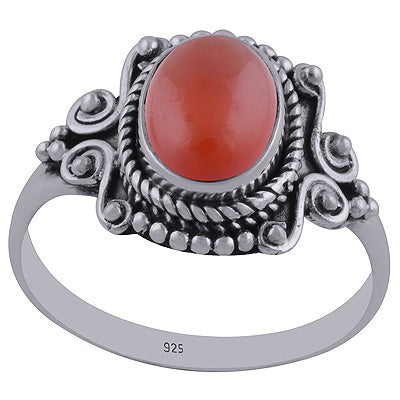 Stunning Handwork Around Carnelian Oval Shape 925 Sterling Solid Silver Ring - R3402440-36