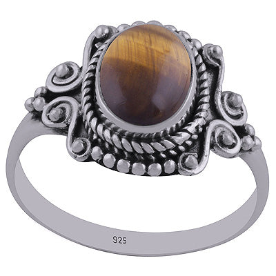 Stunning Handwork Around Tiger's Eye Oval Shape 925 Sterling Solid Silver Ring - R3402440-43