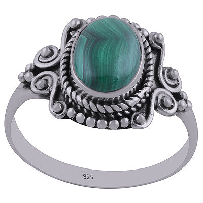 Stunning Handwork Around Malachite Oval Shape 925 Sterling Solid Silver Ring - R3402440-46