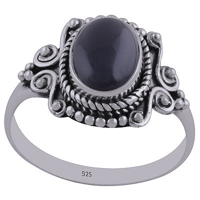 Stunning Handwork Around Black Onyx Oval Shape 925 Sterling Solid Silver Ring - R3402440-48