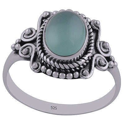 Stunning Handwork Around Aqua Chalcedony Oval Shape 925 Sterling Solid Silver Ring - R3402440-51