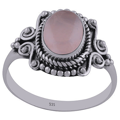 Stunning Handwork Around Rose Quartz Oval Shape 925 Sterling Solid Silver Ring - R3402440-52
