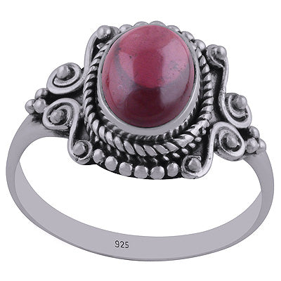 Stunning Handwork Around Garnet Oval Shape 925 Sterling Solid Silver Ring - R3402440-8
