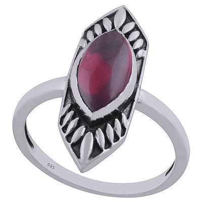 Alluring Oxidised Work Around Garnet Marquise Shape 925 Sterling Solid Silver Ring - R3402456-12