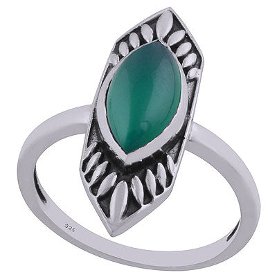 Alluring Oxidised Work Around Green Onyx Marquise Shape 925 Sterling Solid Silver Ring - R3402456-29