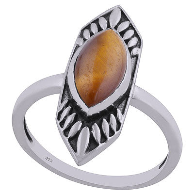 Alluring Oxidised Work Around Tiger's Eye Marquise Shape 925 Sterling Solid Silver Ring - R3402456-31
