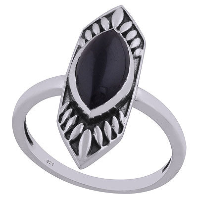 Alluring Oxidised Work Around Black Onyx Marquise Shape 925 Sterling Solid Silver Ring - R3402456-32