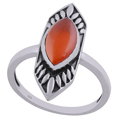 Alluring Oxidised Work Around Carnelian Marquise Shape 925 Sterling Solid Silver Ring - R3402456-66