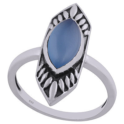 Alluring Oxidised Work Around Blue Chalcedony Marquise Shape 925 Sterling Solid Silver Ring - R3402456-67