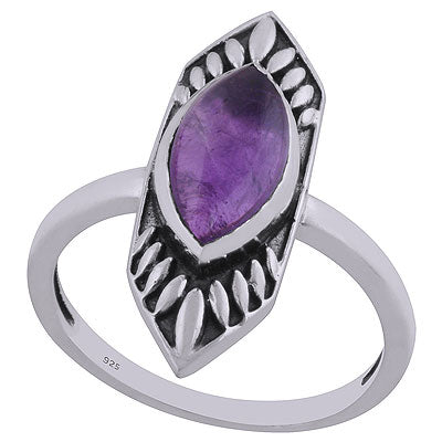 Alluring Oxidised Work Around Amethyst Marquise Shape 925 Sterling Solid Silver Ring - R3402456-9